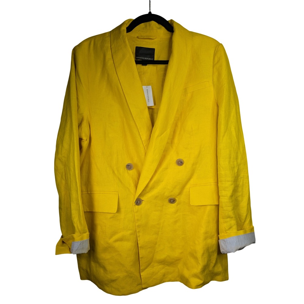 Banana Republic Womens Blazer 14 NWT $230 Yellow Mustard Gold Cotton Linen Work